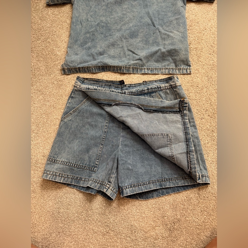 Denim skirt and cropped top!